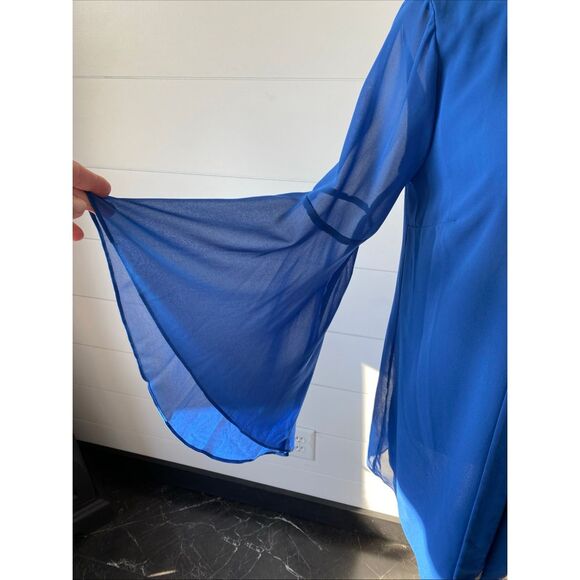 BCBGeneration Sz S NECK TIE A-LINE DRESS FLUTTER SLEEVE CHIFFON DRESS BLUE - Picture 7 of 13